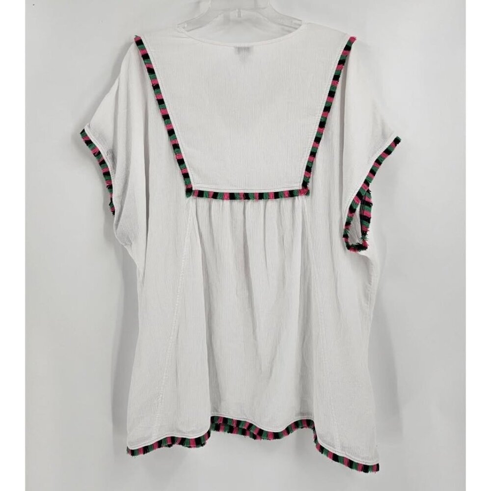J. Crew Swim Cover Up Tunic White Tassels Gauze Vacation Beach/Womens 2XL - Picture 3 of 4